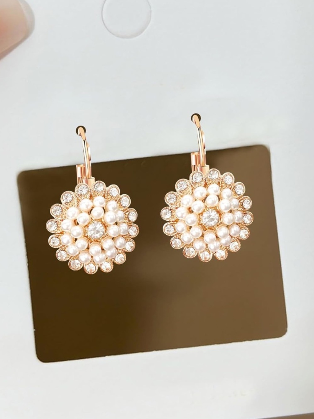 Anthropologie Rose Gold Pearl Cluster Drop Earrings
